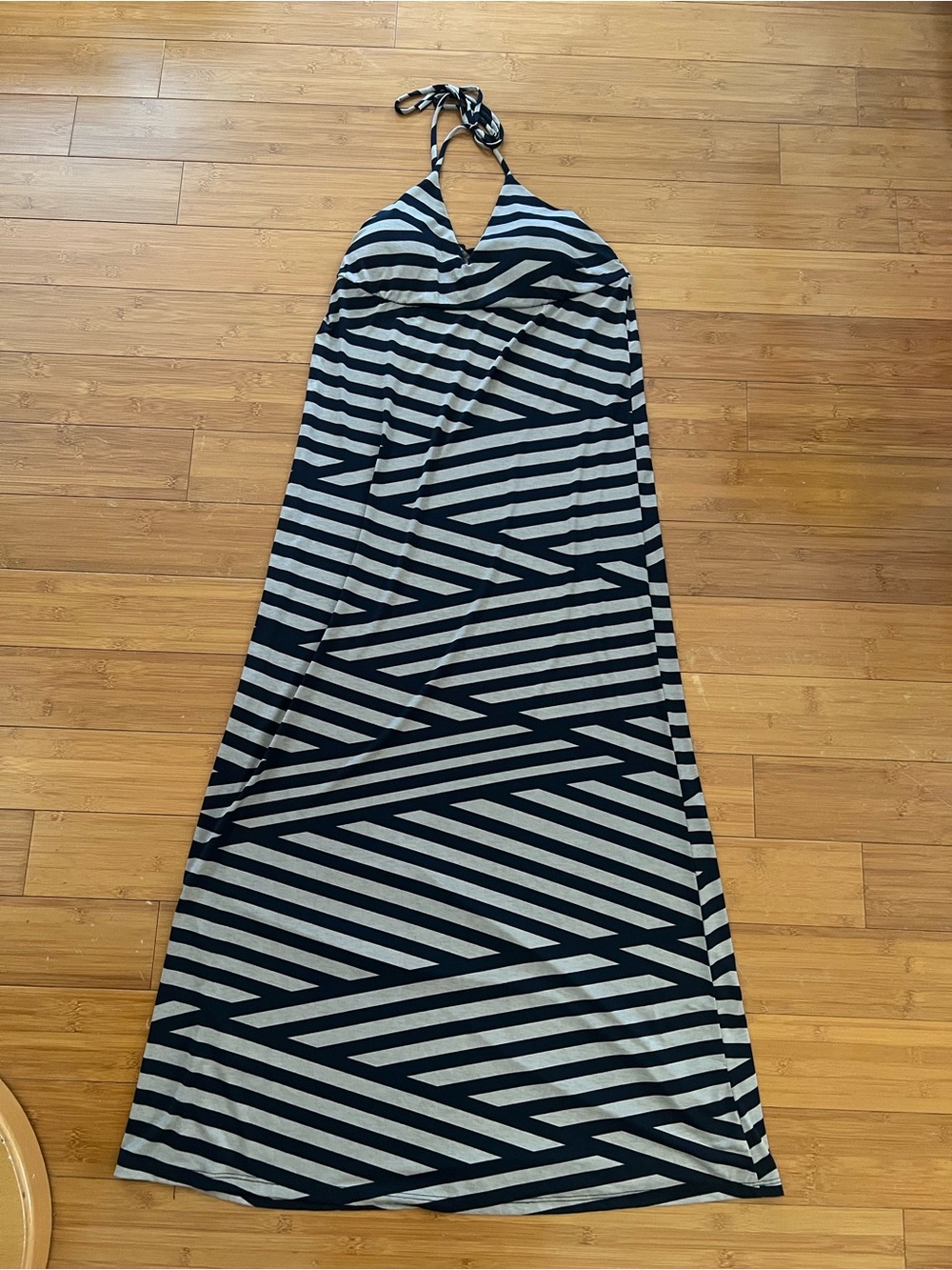 Striped Halter Maxi Dress in Black and Brown